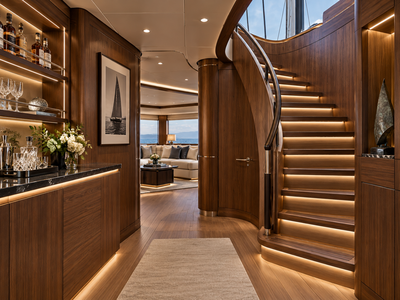 Roser AG, Ihr Experte für Yacht-Furniere Luxuriöses Yachtinterieur mit amerikanischem Nussbaumfurnier