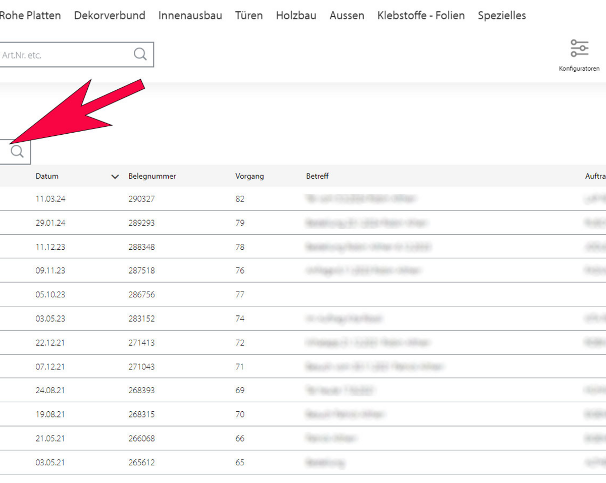 Search for invoices in the webshop invoice archive at any time