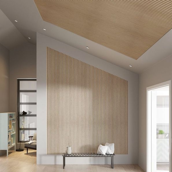 Wall design with acoustically effective slat wall