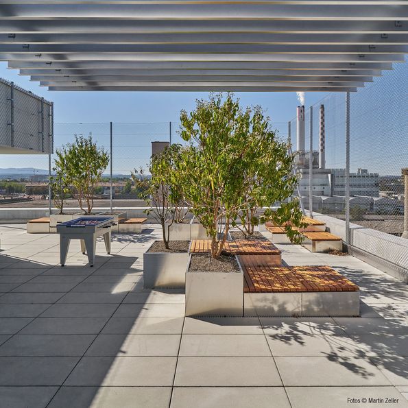 Schoolhouse playground on the roof - with a great view!