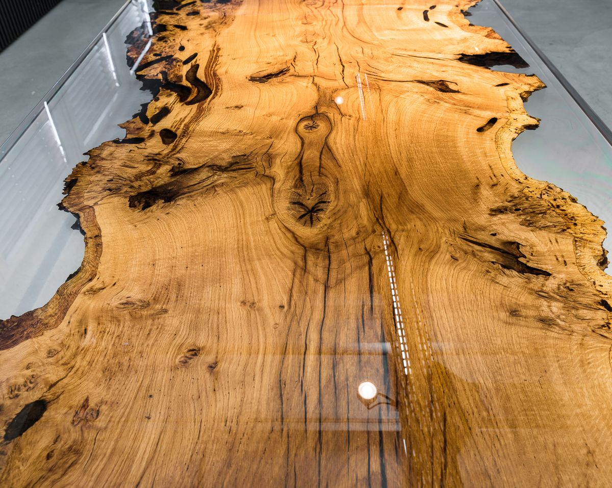 Oak table filled with epoxy resin