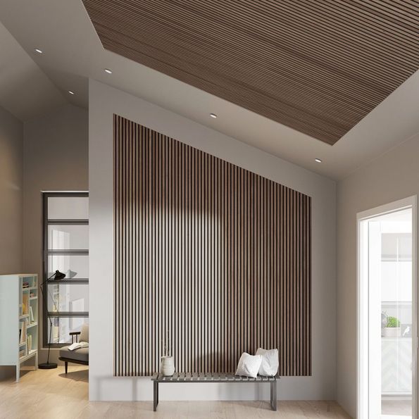 Scandinavian wall panelling with acoustic panels