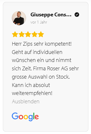 5 Sterne Google Bewertung Roser AG Ich kann die Roser AG absolut weiterempfehlen - 5 Sterne Bewertung Giuseppe C.