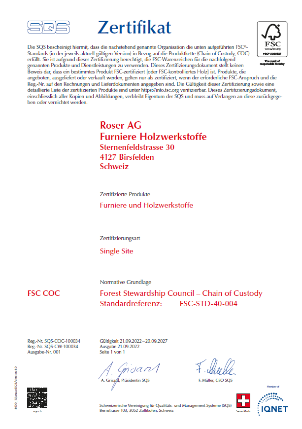 FSC Certificate German